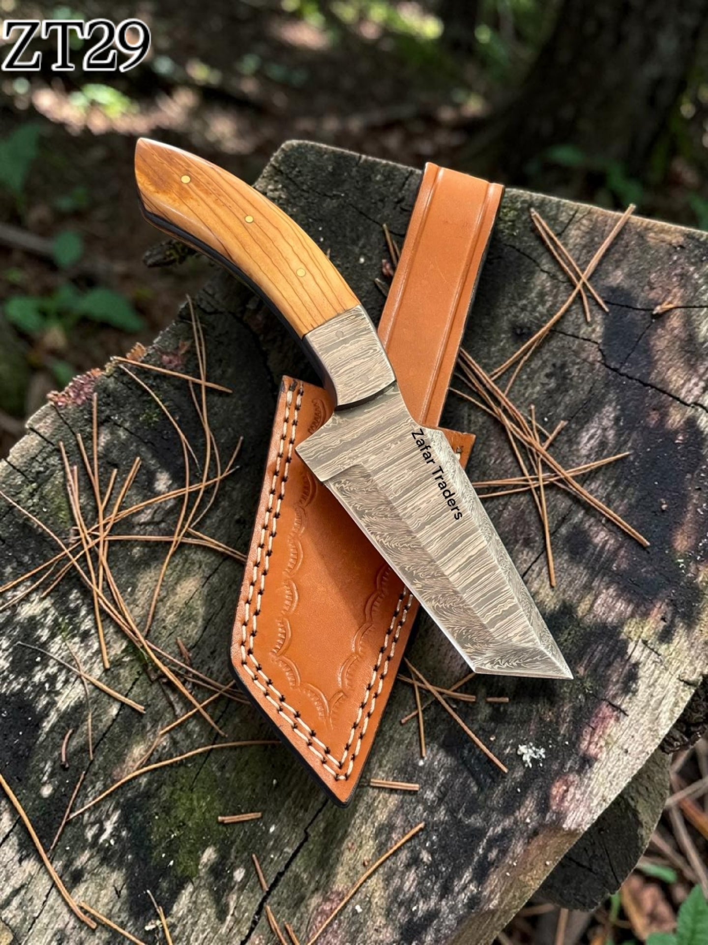 Handmade Damascus steel Tanto Skinner knife